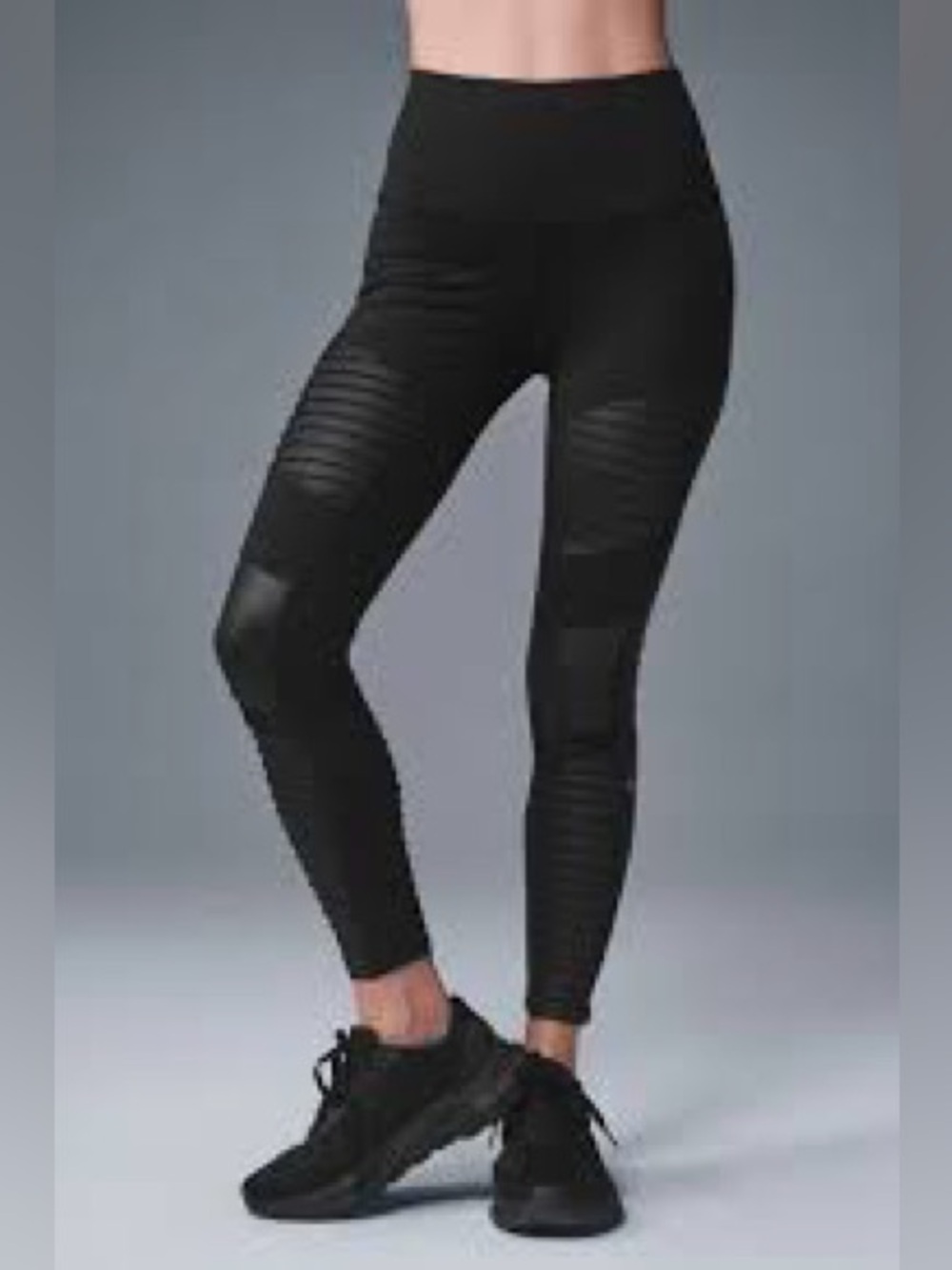 ALO Yoga Black Ribbed Moto-Style High-Waist Leggings 1159